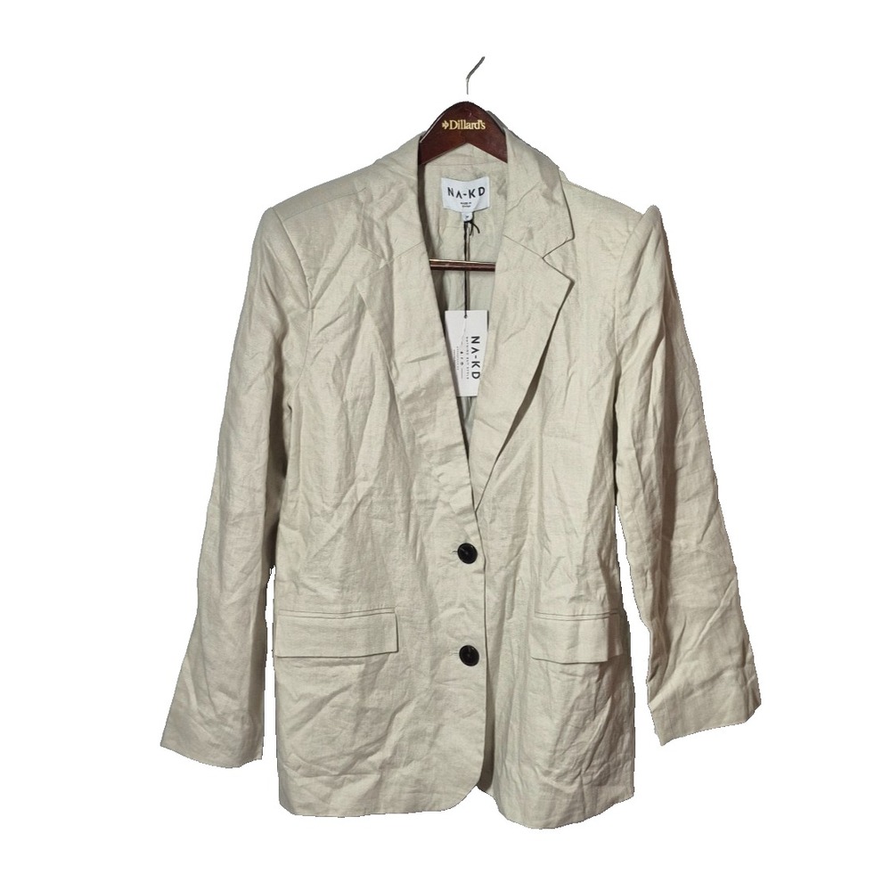 NA-KD Blazer Womens 36 Beige  100% Linen Jacket Button Up NEW Preppy Office